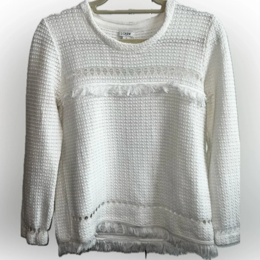 J Crew M Mercantile White Cut Out Sweater w/ Fringe In Excellent Condition! EUC - Picture 1 of 11